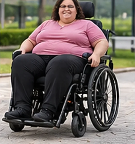 Mulher de porte grande em cadeira de rodas manual de assento largo — imagem ilustrativa de cadeira de rodas para obeso em Santa Bárbara d'Oeste