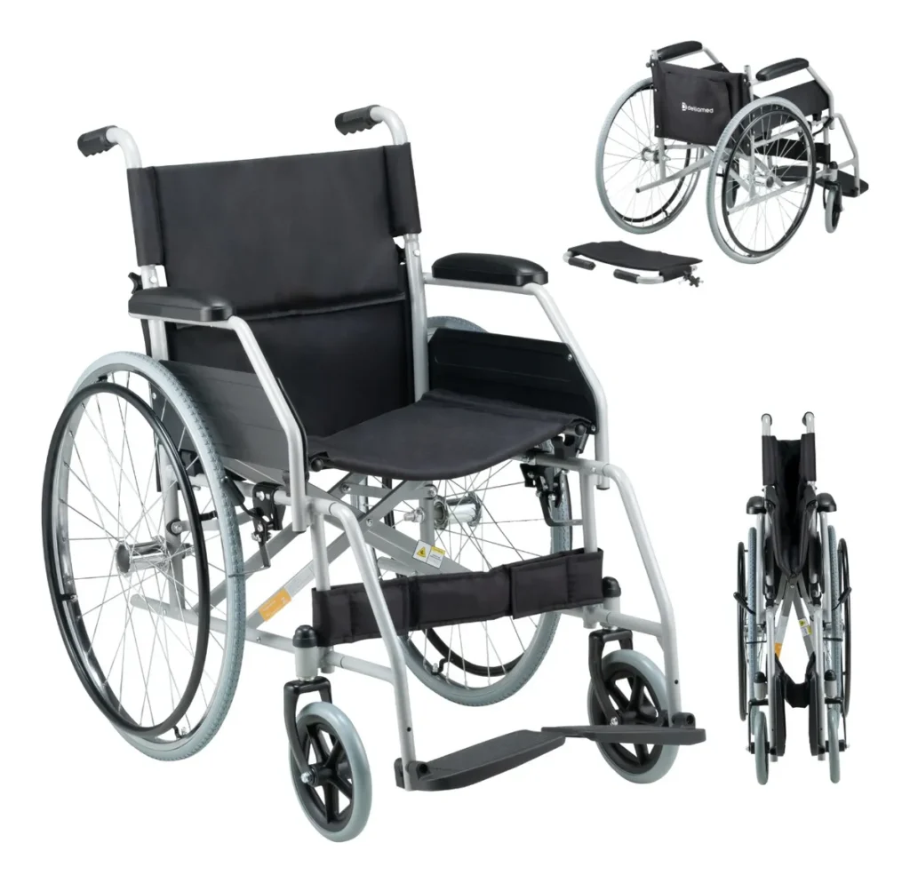 Cadeira de rodas manual Dellamed com estrutura resistente e rodas grandes para mobilidade