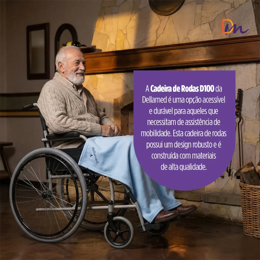 cadeira de rodas dellamed d100 manual com idoso em ambiente interno confortável